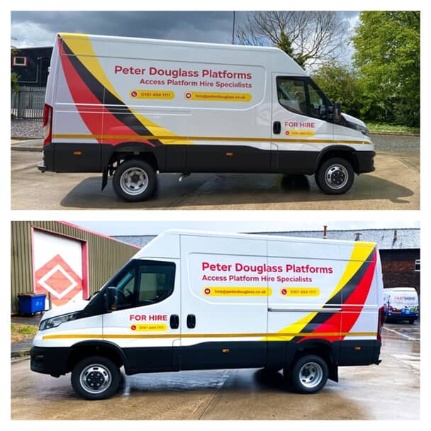 A collage of the Peter Douglass Platforms van wrap.